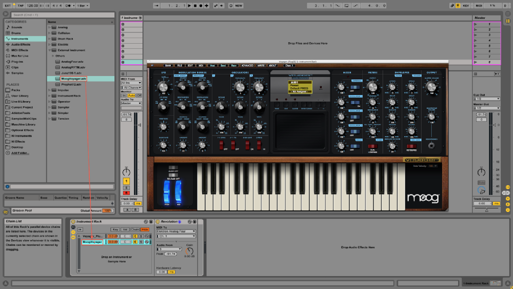 Instrument Rack in Ableton Live for Moog Voyager PlugSE